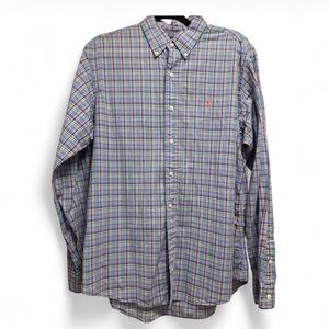 RALPH LAUREN Men’s Checkered Button-down. Blue, Large Custom Fit